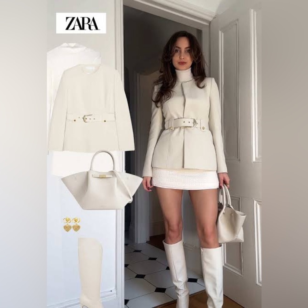 Zara Cream Belted Blazer